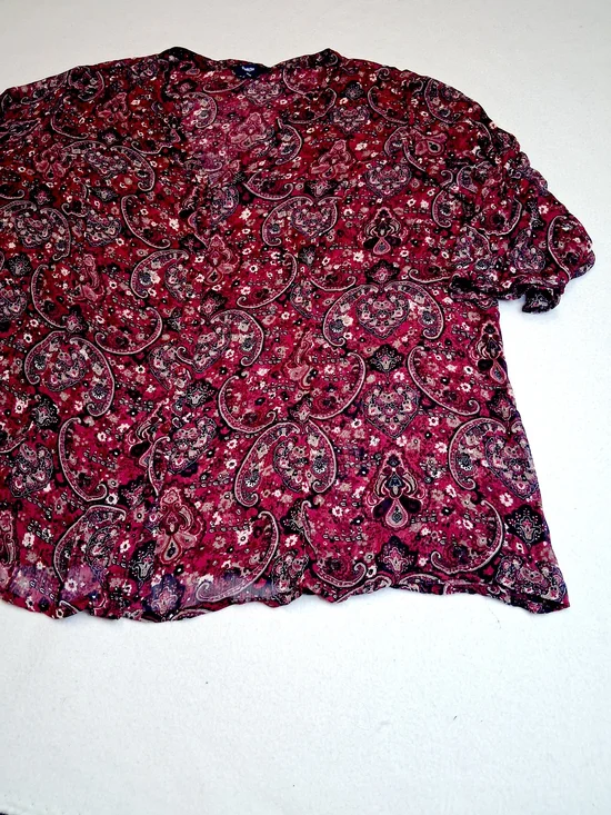 Reitmans Burgundy Paisley Button-Front Blouse - Picture 2 of 6
